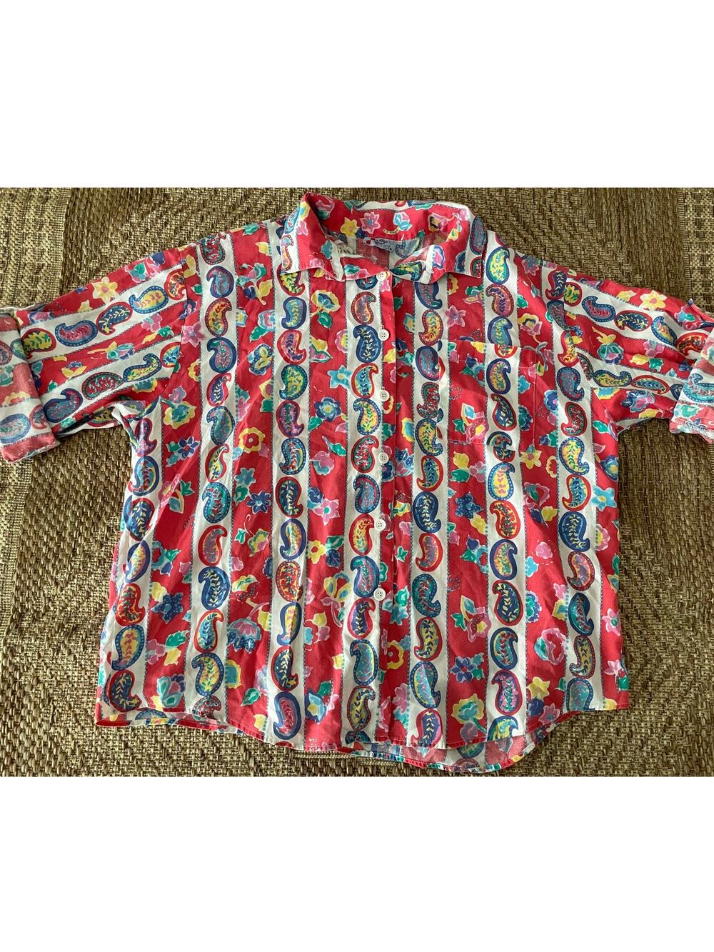vintage 80s David Peer Striped Paisley Button Down Blouse